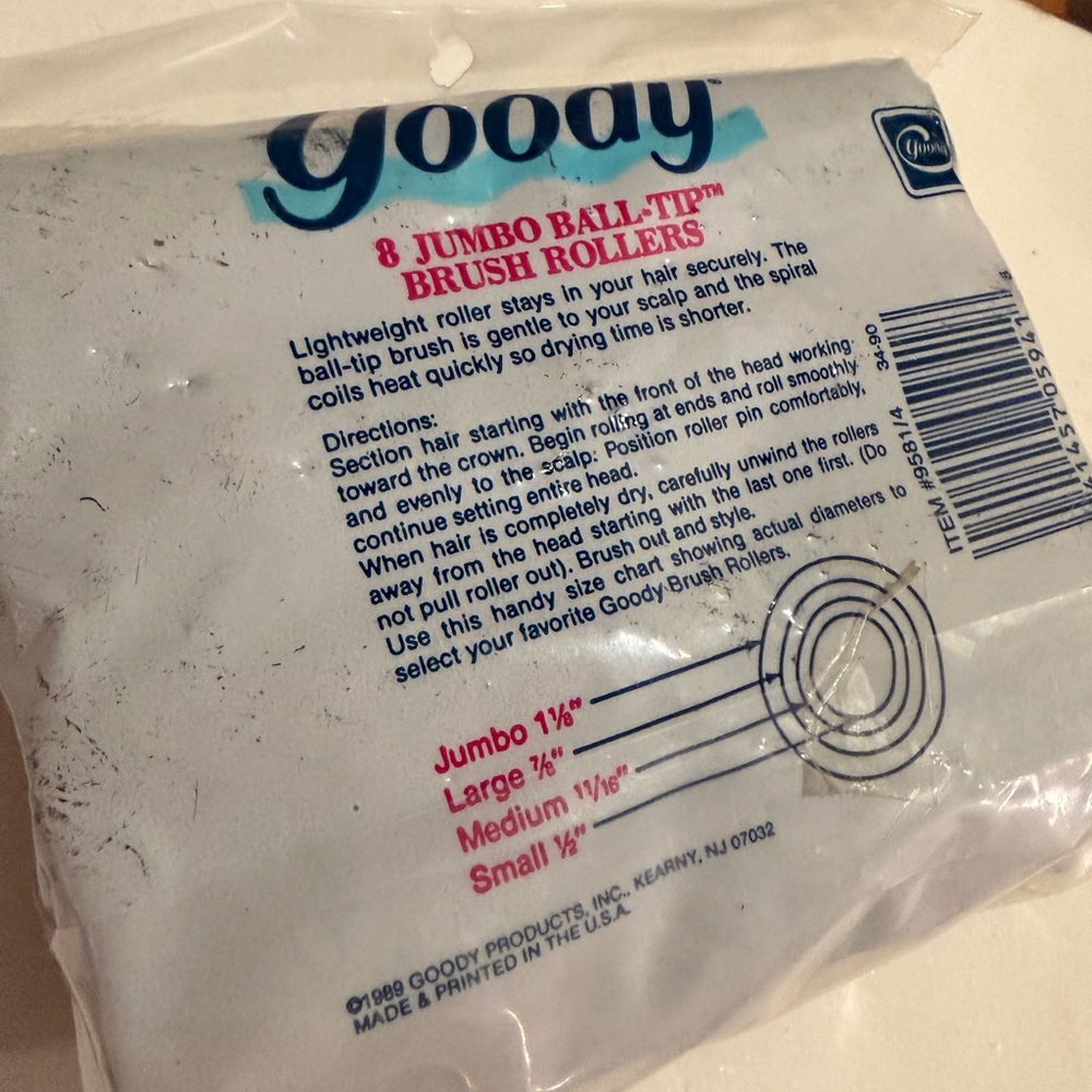 VTG Goody Jumbo Brush Rollers 1 3/8” 1989 USA New Old Stock - Picture 2 of 4